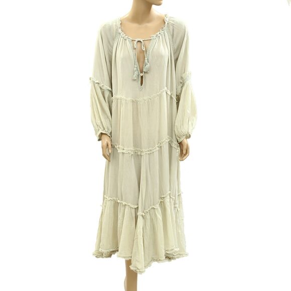 Free People In The Moment Midi Dress Long Sleeve Flowy Crochet Ruffle S 286029 - Picture 4 of 8